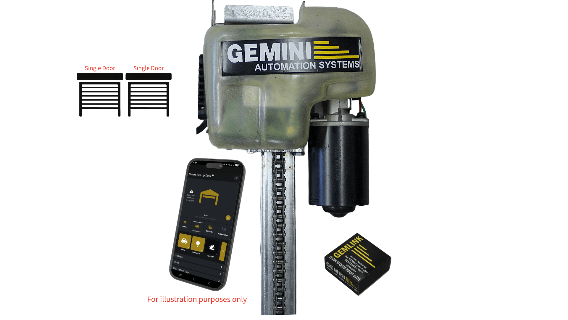 Gemini SMART roll-up motor — two single doors