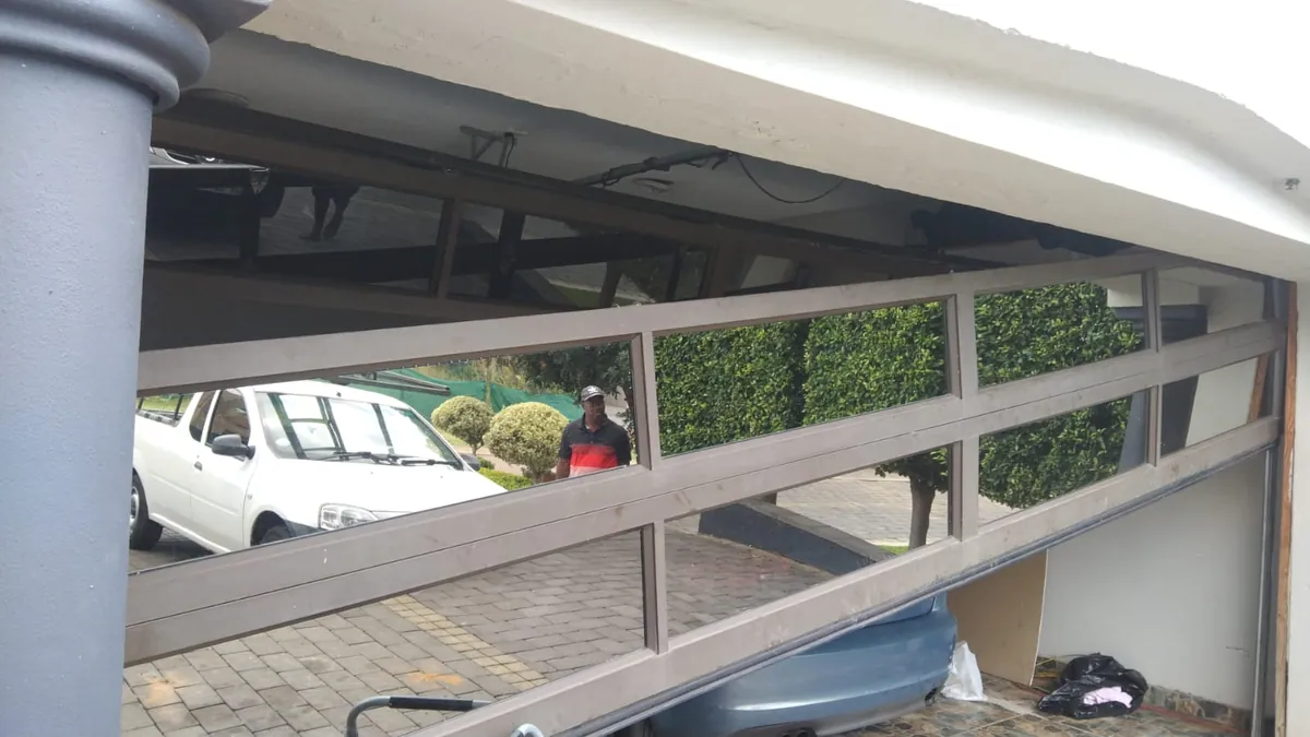 Raised garage door window panel and track 01