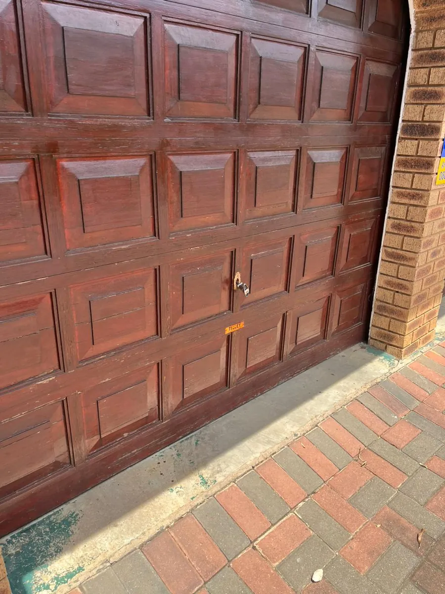 Timber-panel garage door exterior